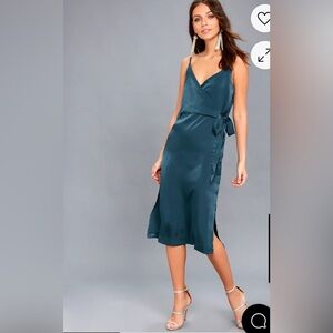 NWT Teal Lulu’s Satin, Midi Cocktail Dress